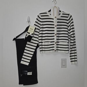 Women's Black & White Cardigan, Necklace, Socks & Black Jeans Set